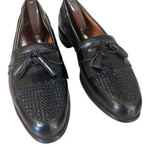Allen Edmonds  Cody Black Leather Tassel Loafers with Woven Details